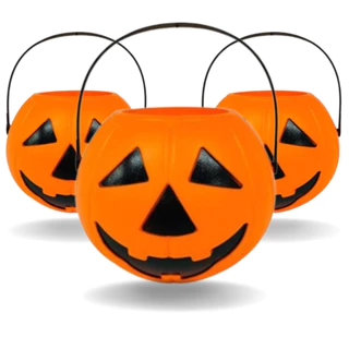 Balde de Abóbora Halloween Decorativo com Alça Laranja