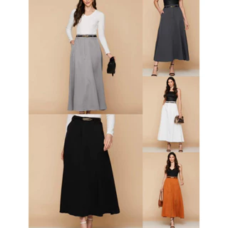 Saia Longa Alfaiataria Moda Evangélica Tendência Feminino Com Cinto -0231