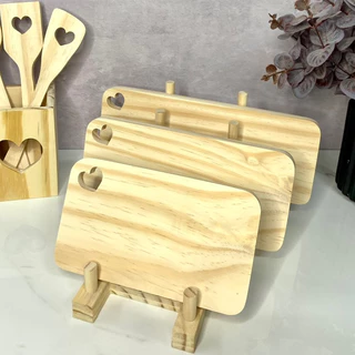 Kit Trio de Tábuas Retângula com coração + Suporte de Madeira