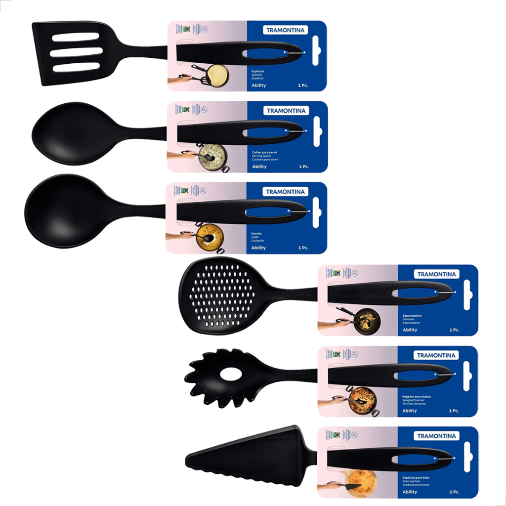 Utensílios Tramontina Ability Nylon Espátula Concha Colher Pegador Escumadeira Para Cozinha Com NF