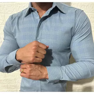 Camisa Social Masculina Xadrez Manga Longa ALGODÃO Slim Fit