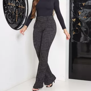 Calça Flare feminina jacquard linho com cinto