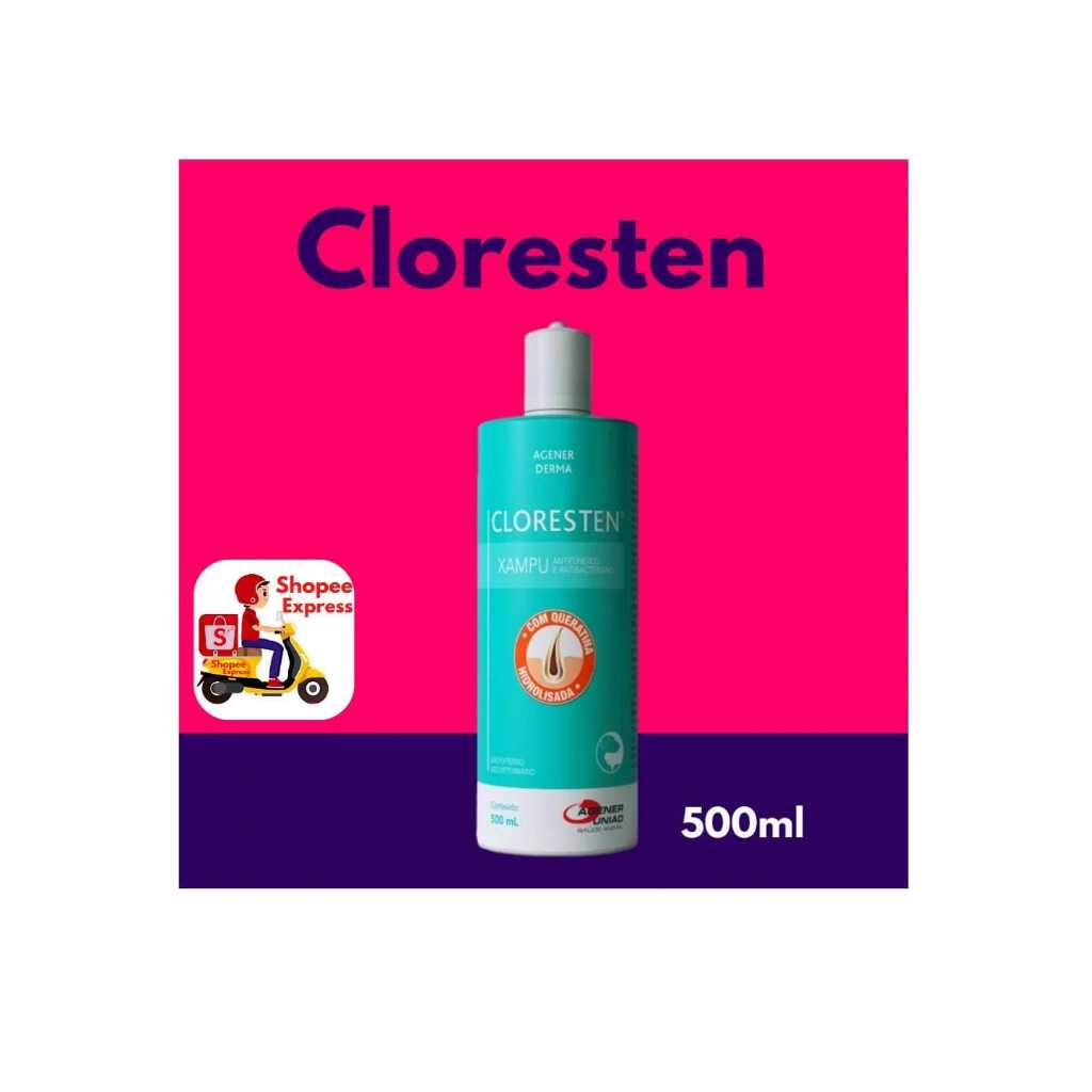 Shampoo Cloresten 500ml Antibacteriano Antifúngico Cães e Gatos Agener