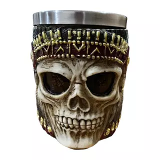 Caneca de resina e aço inox caveira crânio viking medieval Chopp cerveja 400ml festa rock