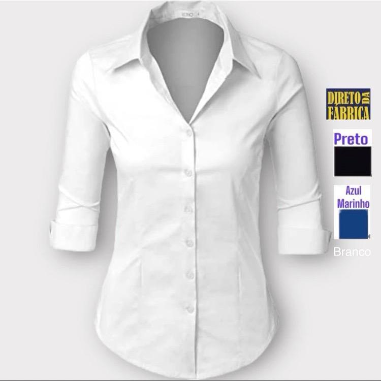 Camisete feminina manga 3/4 blusa preta ou branca camisa social casual melhor preço do brasil .