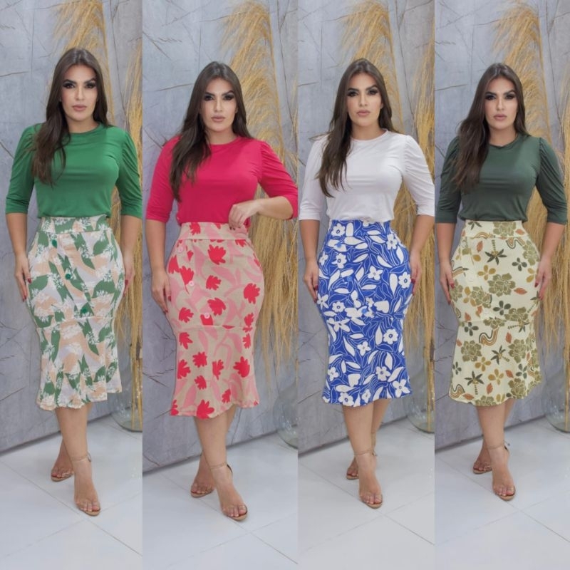 Conjunto Evangélico Feminino de Blusa e Saia Midi Moda evangélica ...