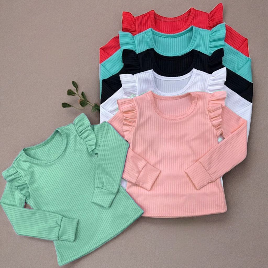 Imagem do produto KIT com 3 blusinha infantil menina manga comprida  manga longa babado  CORES SORTIDAS 1