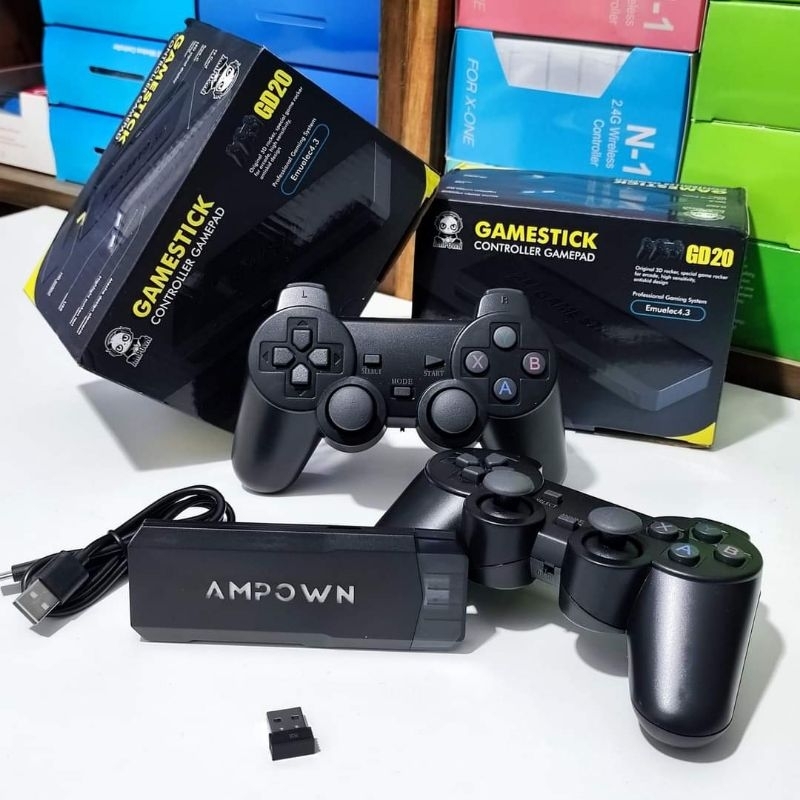 Game Stick GD20 3D Ampown com cartões 64GB 40 Mil Jogos ou 128GB 50 Mil Jogos + 2 Controles Sem Fio