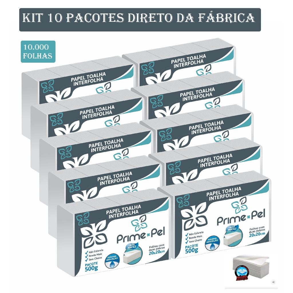 Papel Toalha Interfolha Interfolhado Branco Luxo Banheiro Para Secar As Mãos Kit 10.000 Folhas