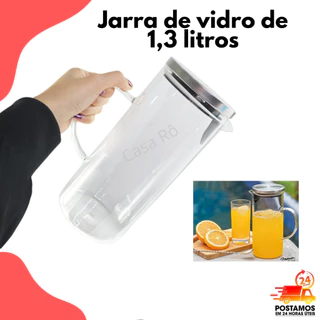 Jarra de Vidro 1,3 Litros para Jantar restaurante com Tampa Almoço Lanche Suco Refresco Bebidas Agua