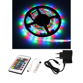 Fita Led 3528 RGB Colorida 5 Metros IP65 Com Silicone + Fonte + Controle Com Controladora