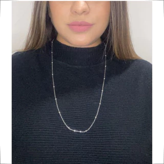 Colar Feminino Longo Bolinhas 70cm Aço Inoxidável 316L Cirúrgico Antialérgico Não Escurece
