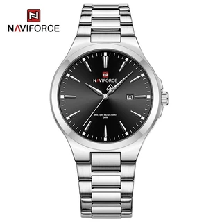 Relógio Masculino Naviforce Modelo NF9214 Correia Aço Inoxidável Com Fundo Preto Movimento Quartz
