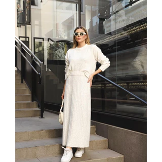Saia de Tricot Moda Feminina Saia de Tricô Outono Inverno Moda Evangélica Modesta Casual