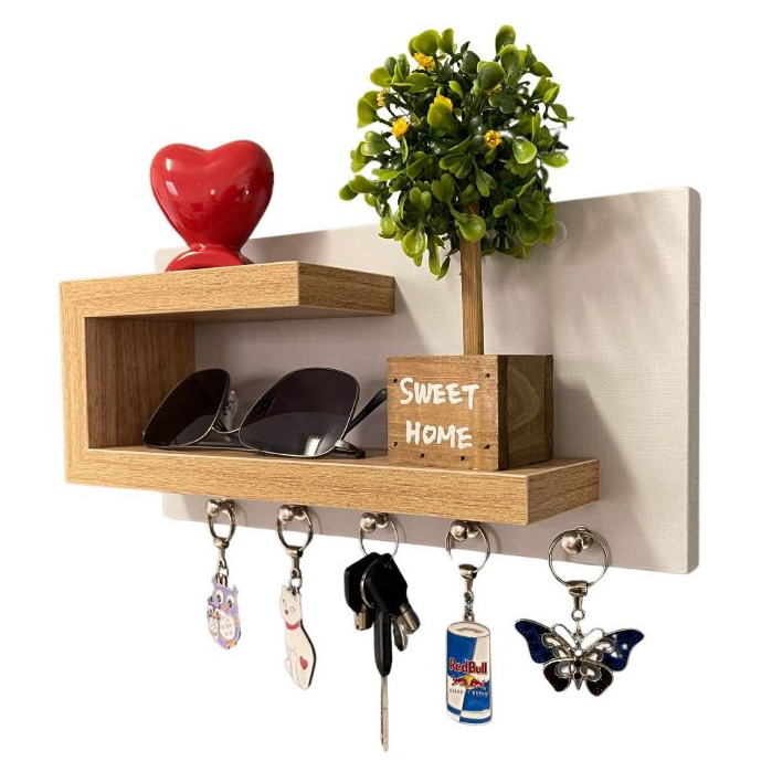 Porta Chaves com Prateleiras para Oculos e Carteira Mdf