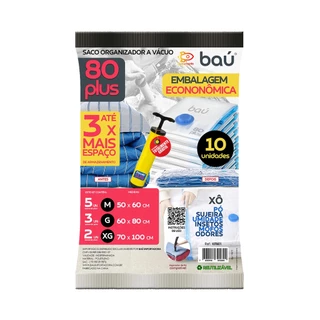 Saco Organizador a Vácuo 80 plus kit completo com 10 unidades Médio Grande e Extra Grande