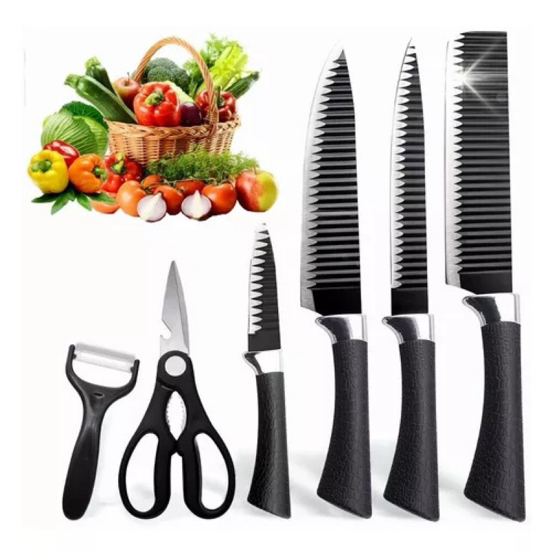 Kit de 6 Facas Churrasco inox cozinha Profissional Antiaderente