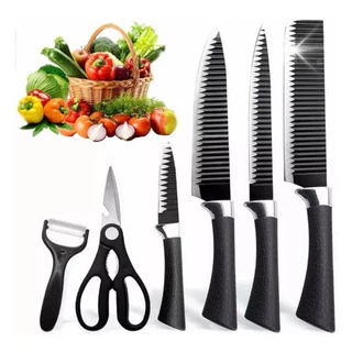 Kit de 6 Facas Churrasco inox cozinha Profissional Antiaderente