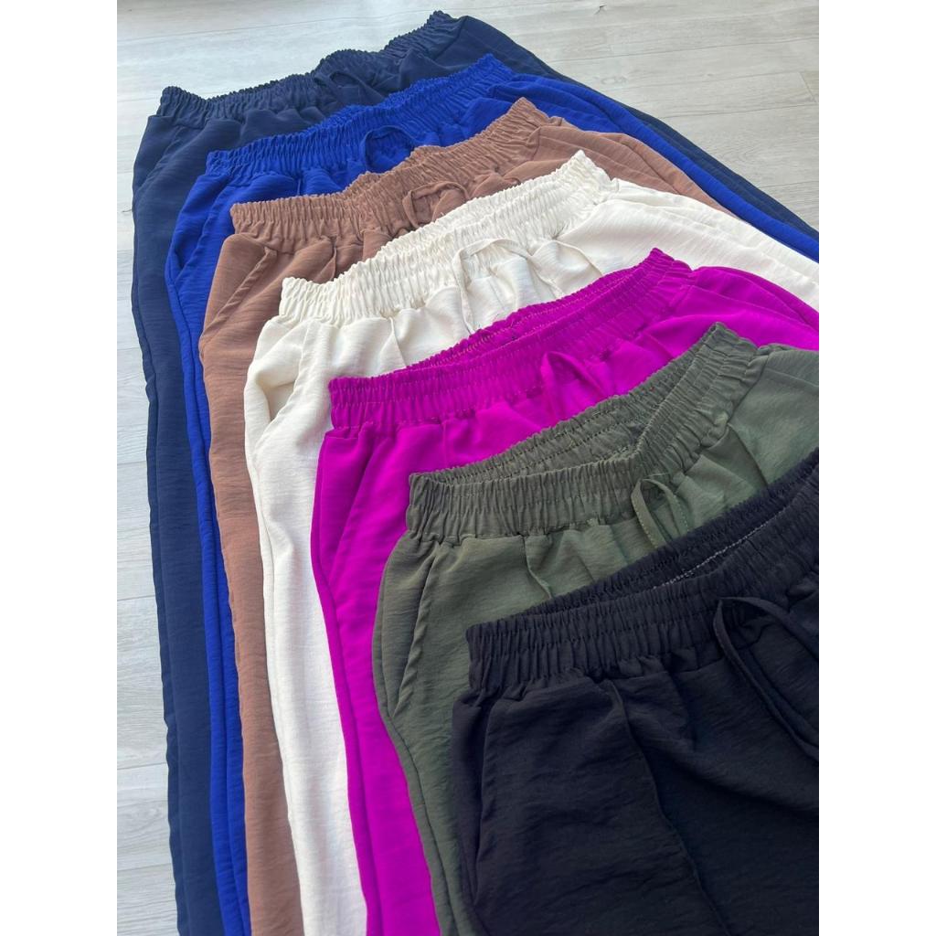 Calça Pantalona Feminina Com Elástico Na Cintura Tecido Duna Sem fenda
