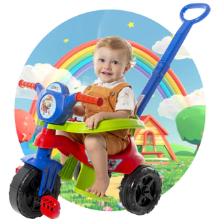 Motoquinha Menino Completa Utilizável De 1 a 3 Anos - Protetor, empurrar, apoio para os Pés e Pedais, certificado inmetro - Andador, motoca, velotrol, triciclo