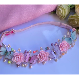 tiara/faixa/faixinha/coroa Jardim encantado rosa com borboletas
