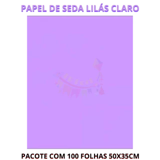 Papel de Seda Lilás Claro Pacote com 100 folhas 50x35cm Artesanato Presentes