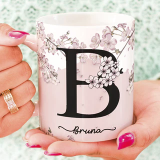 Caneca Xícara Personalizada Presente Com Seu Nome Floral Cerejeira