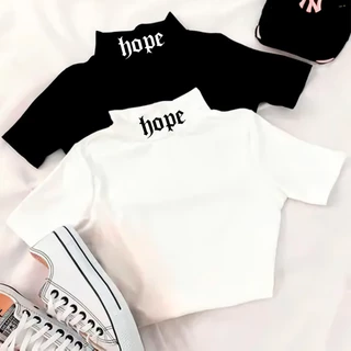 Cropped T-shirt, Gola Alta, Escrita HOPE, Moda Blogueira Alternativa Feminina