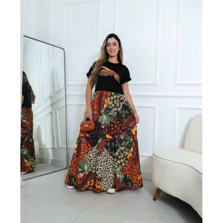 Vestido Longo camisetão inspiração em estampas tropicais em Oferta na Shopee