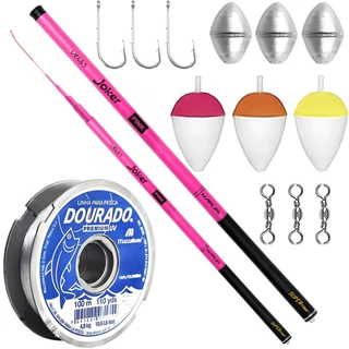 Vara de Pesca Telescópica 1,80m Rosa + 3 Anzóis + 3 Boias + 3 Chumbadas + 3 Giradores + 1 Linha kit completo de pesca conjunto leve tilápia piau lambari corvina bamboo maruri marine sports vara de mão sobrevivência compacto mochila acessorios