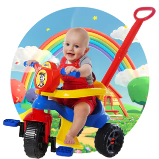 Motoca Completa 🏍️ - 1 a 3 anos - Haste Protetor pedal e apoio - Certificado Inmetro - Triciclo Andador, velotrol, Quadriciclo Infantil