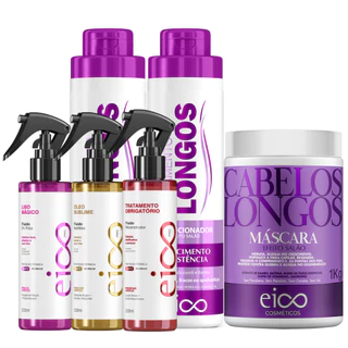 Eico Tratamento Cabelos Longos Shampoo Condicionador 800ml + Máscara Hidratação 1kg + Spray Leavein