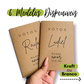 Par Caderno de Votos Personalizado Casamento Kraft Branco te prometo votos dela com amor nomes data