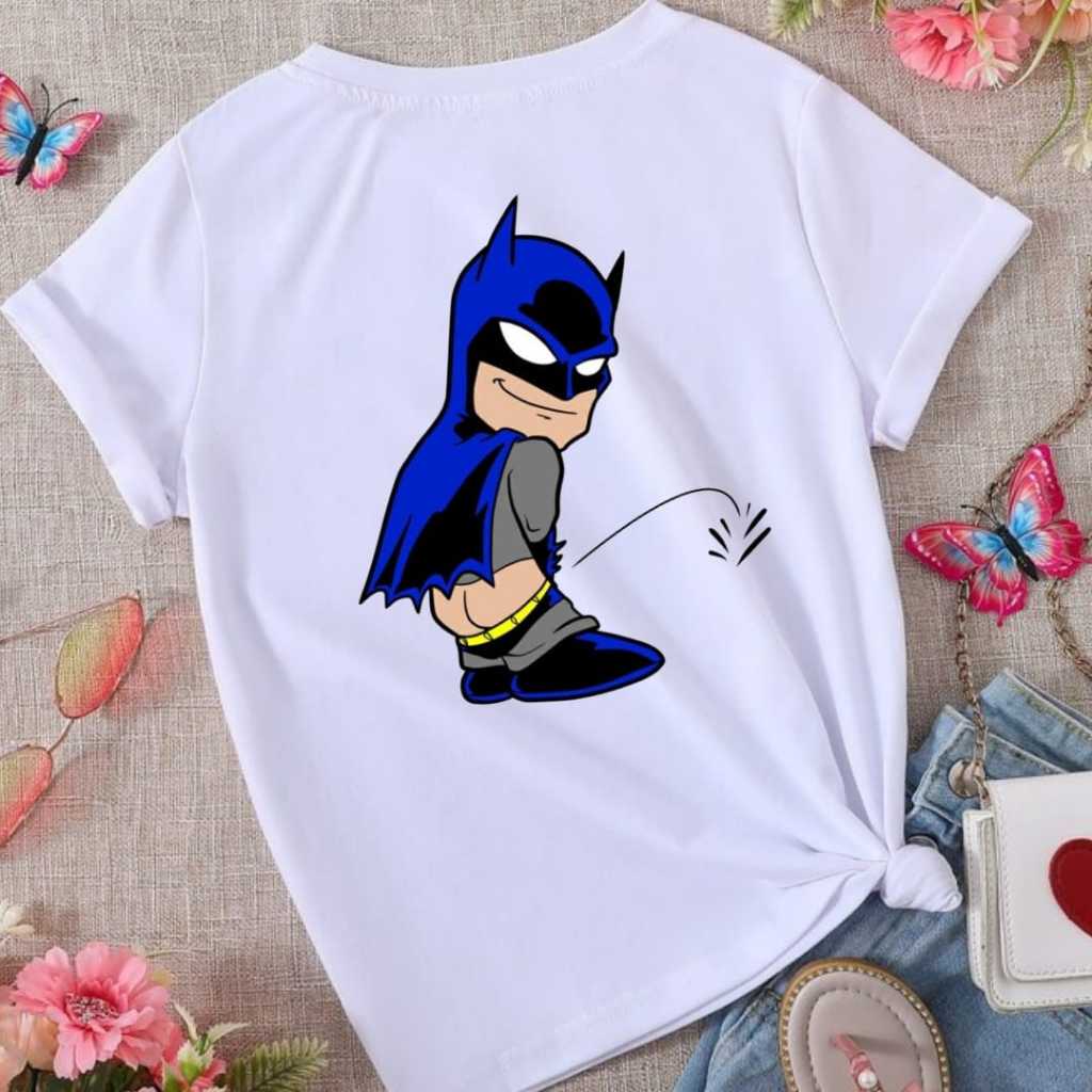 Camiseta Feminina Batman xixi Camisa Básica T-Shirt Branca Baby