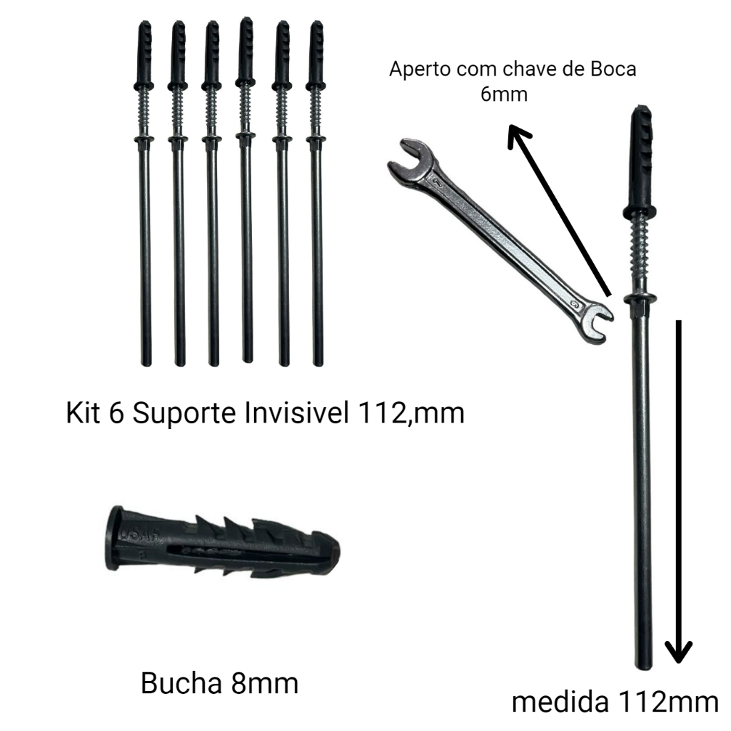Kit Suporte Pino Parafuso Invisível Para Prateleiras 112 cm + Bucha ...