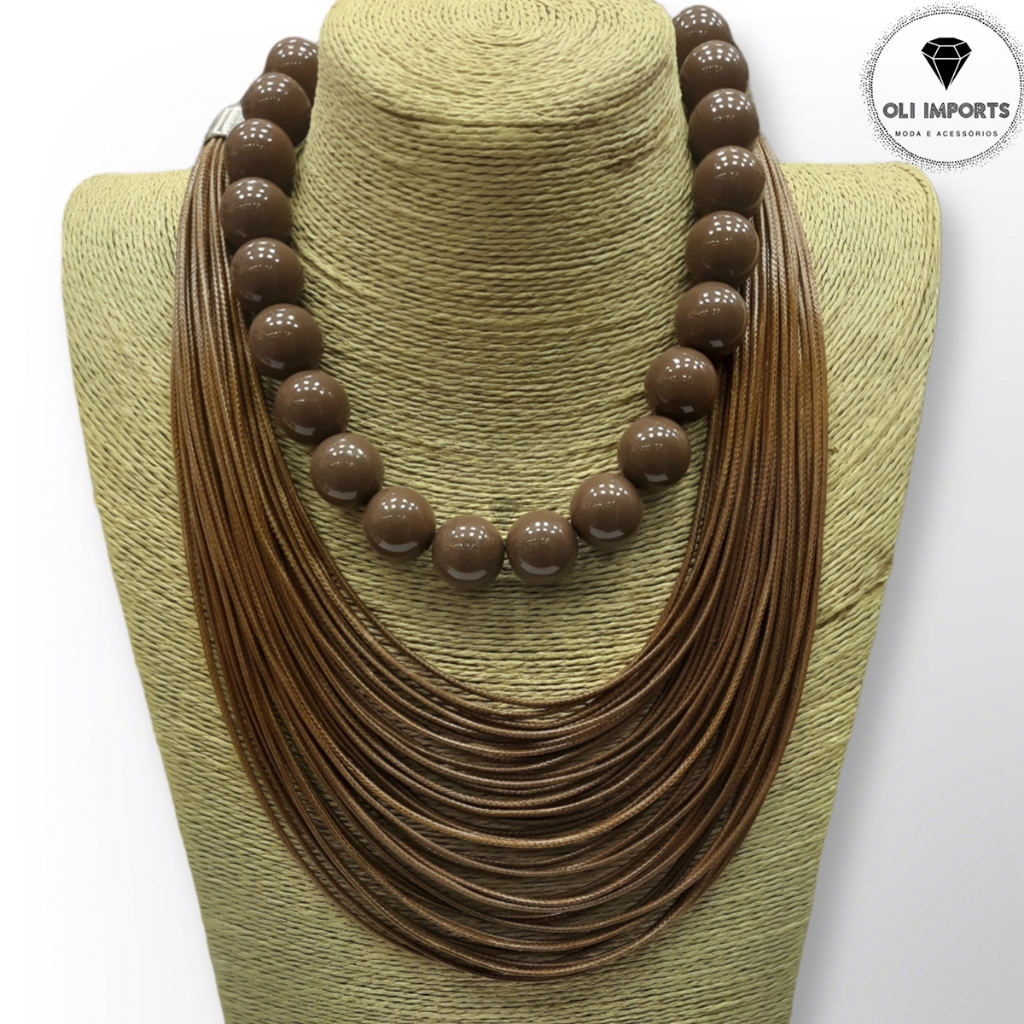 Mix Colar Feminino Fios Voltas Em Camadas Marrom Composição Exclusiva ...