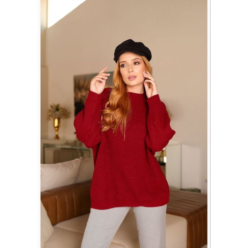 Blusa De Frio Feminina Em Tricot Mousse Oversized | Shopee Brasil