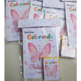 Mini livrinho de colorir + mini giz de cera no tema Borboleta 1 em Oferta na Shopee