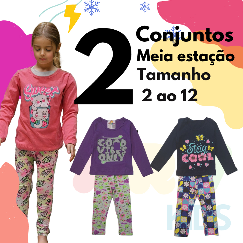 Kit 4 Peças Conjunto Meia estação Infantil Feminino 2 ao 12 Feminino ...