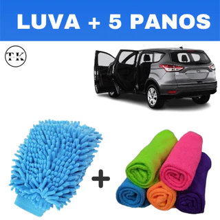 Kit de Lavar Carro Moto Limpeza automotiva Luva + 5 Panos de Microfibra