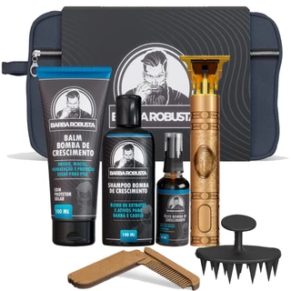 kit barba cuidados barba robusta com shampoo balm óleo pente máquina massageador e necessaire