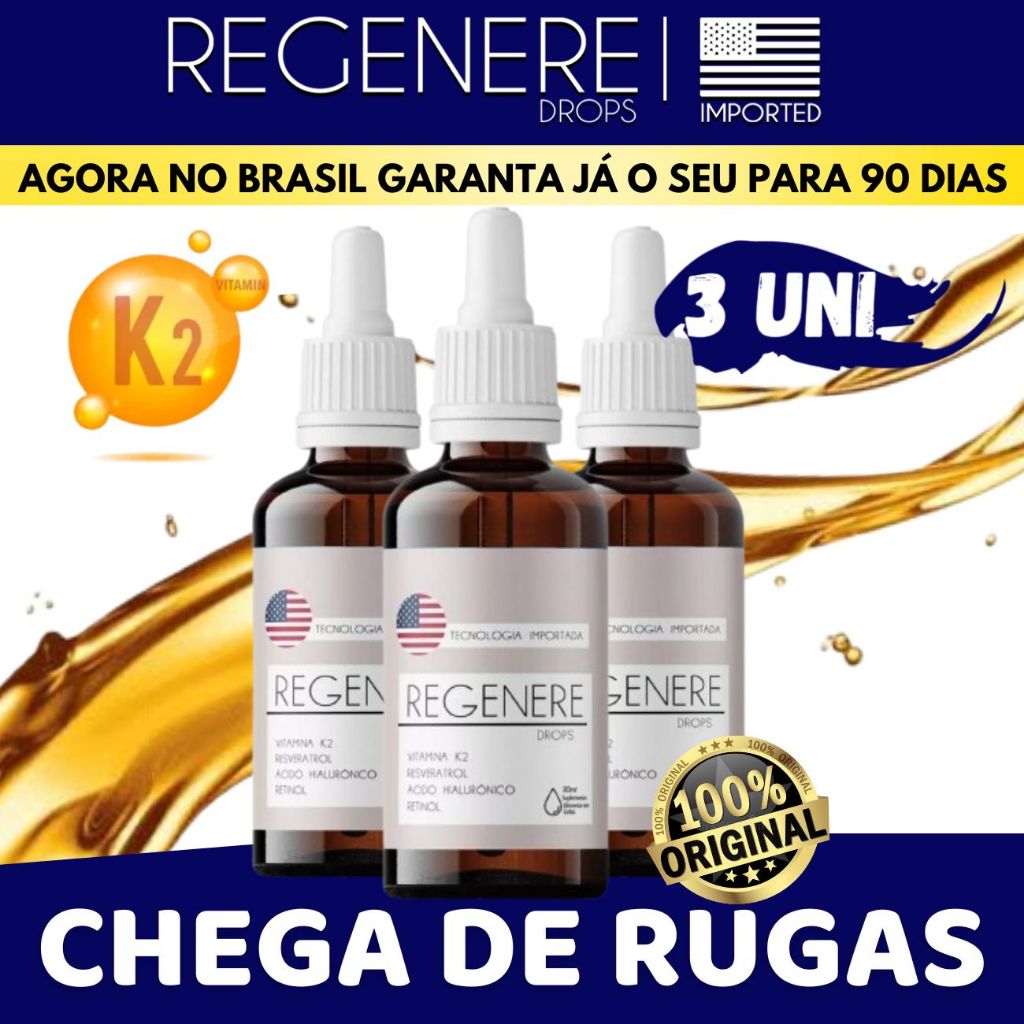 Regenere Drops Vitamina K2 Colágeno Retinol Original Em Gotas (3 frasco ...