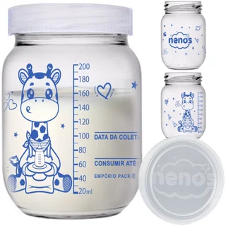 3 Potes de Vidro Armazenar Leite Materno ou Papinha com Graduação 200ml - (GIRAFA 267ML)