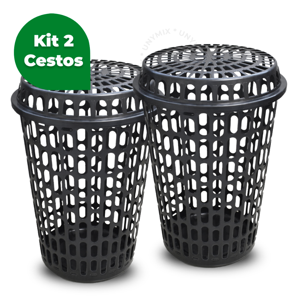 kit de 2 Cestos de Roupas Telados com Tampa 60 Litros Cada