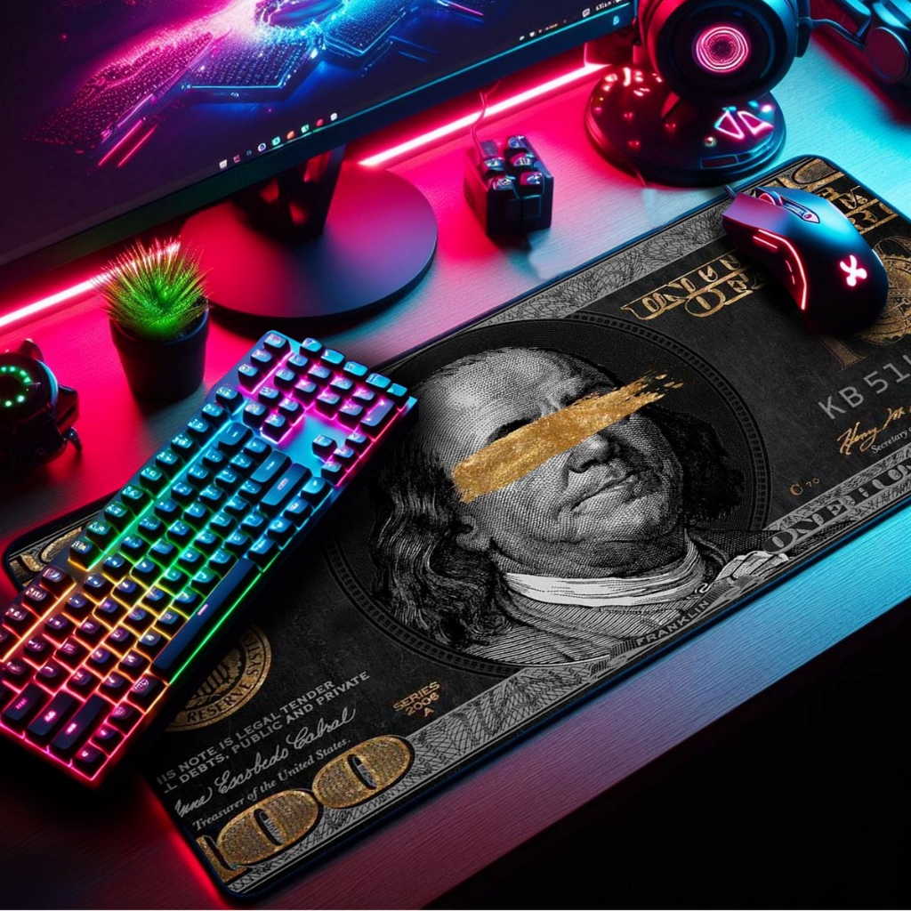 Mouse Pad Gamer Premium 65x32cm Borda Costurada Diversas Estampas Black Dollar