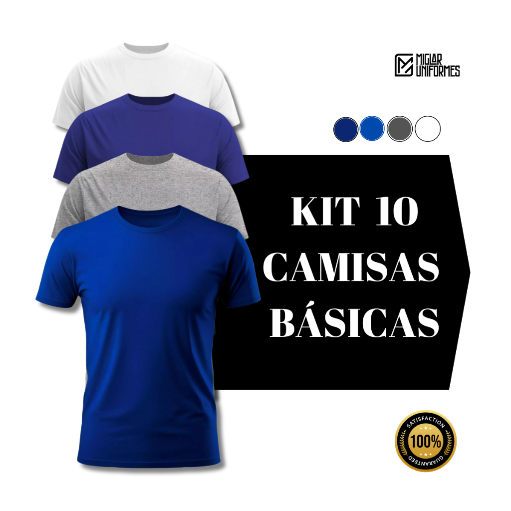 Kit 10 Camisas Básicas 100% ALGODÃO CAMISETA DE MALHA GOLA CARECA