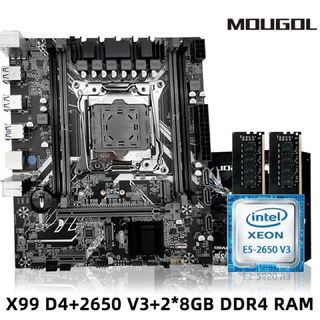 Kit upgrade XEON, MOUGOL-X99 D4 Motherboard Set Kit, Intel LGA2011-3, Xeon E5 2650 V3 CPU, DDR4, 16GB, 2x8GB, Memória RAM 2133MHz, NVME M.2 SATA