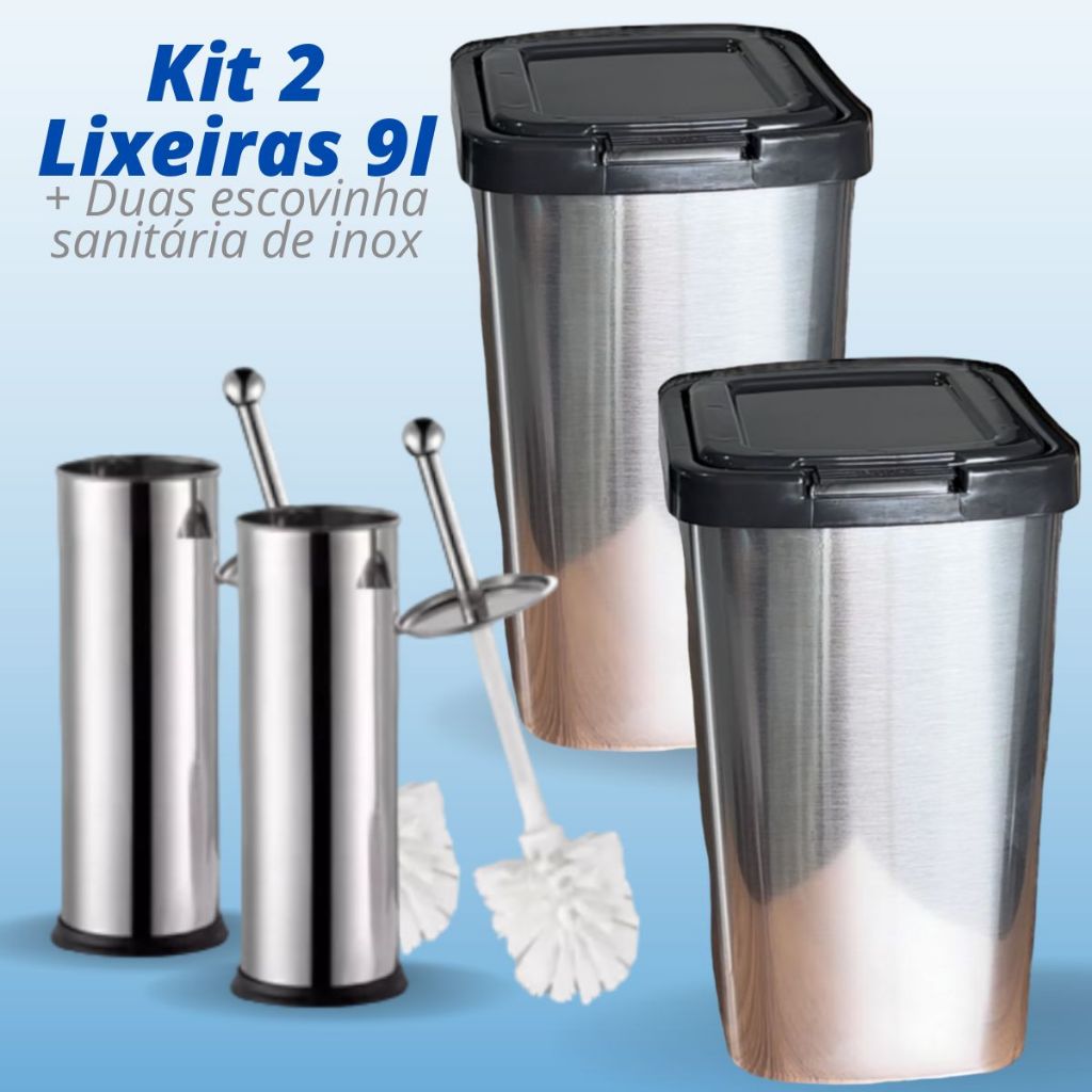 Kit 2 LixeiraS Banheiro 9/10 litros e 2 Escovas Sanitária inox Cozinha ...