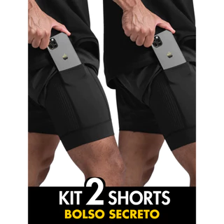Kit 2 Shorts Esportivos De Camada Dupla 2 em 1 - Ideal para Corrida, Academia, Crossfit, Beach tenis, Padel, Basquete, Volei, Futebol
