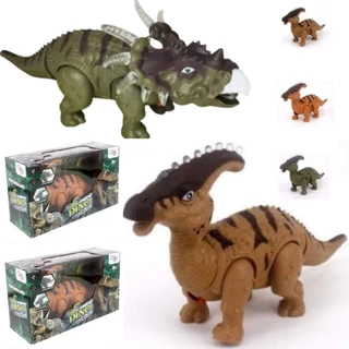 KIT 2 DINOSSAUROS INFANTIL COM TRICERATOPS + PAPASSAURO Com Som Luz Movimento Anda RUGE 26CM